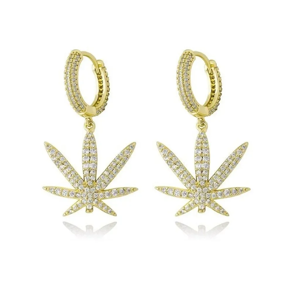Gold Iced Out Flower Hoop Earrings